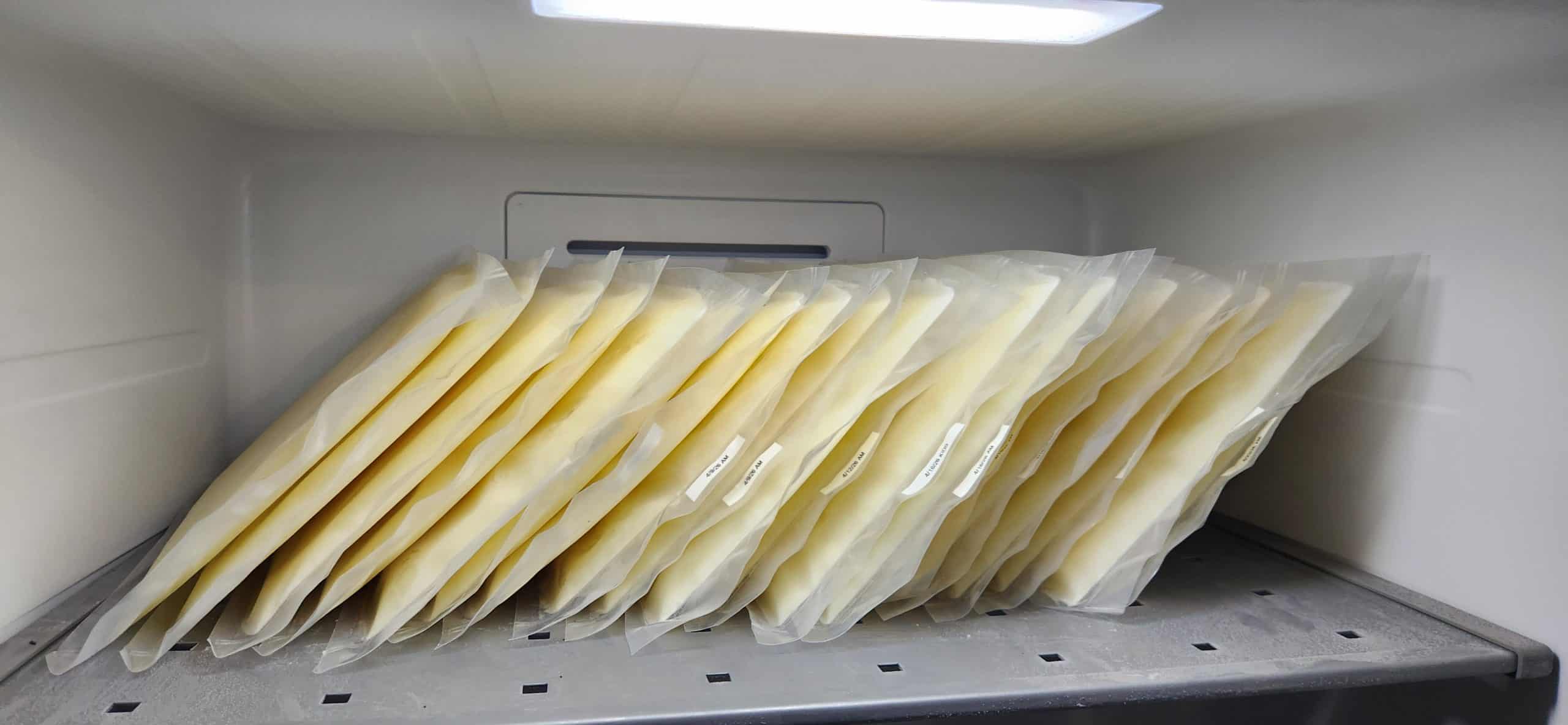 frozen milk library Goat milk frozen into 10x13 sleeves and stored vertically in a freezer